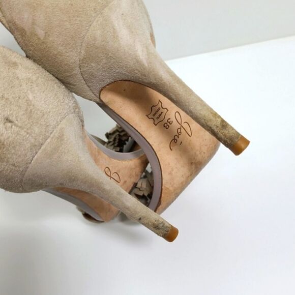 Joie Sandals Womens Size 7.5 Tan Suede Open Toe Heels Ankle Strap - Picture 6 of 7